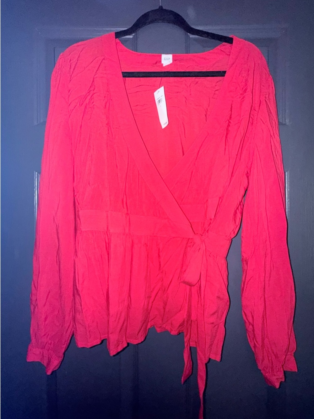 GAP Red Wrap Blouse with Tie Waist